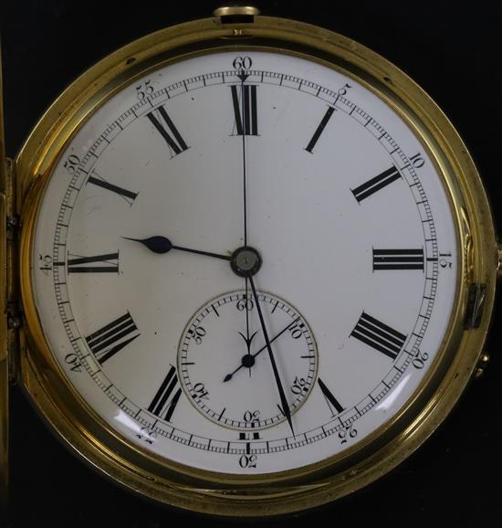 Usher & Cole, London. A Victorian 18ct gold hunter keyless chronograph pocket watch,